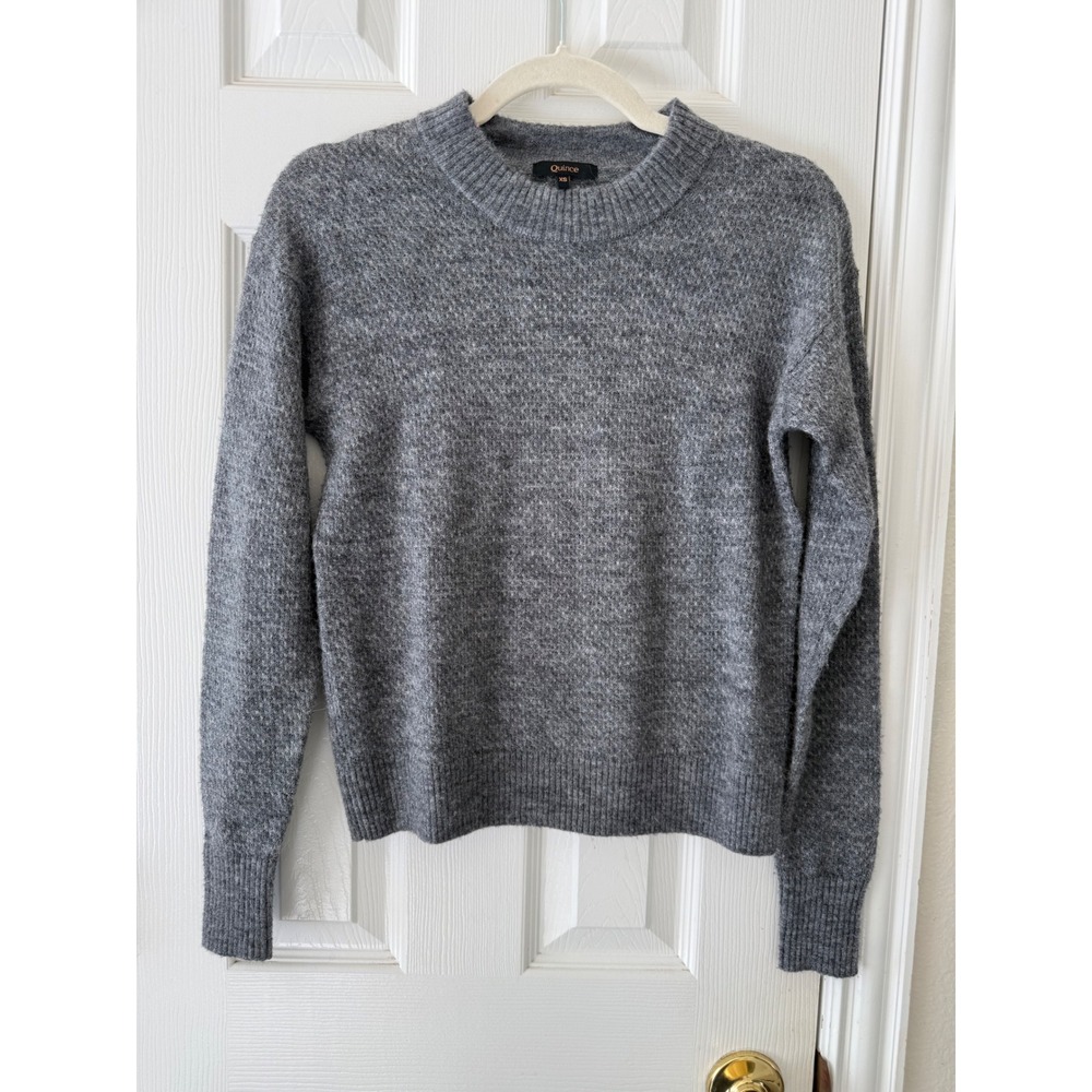 Quince Baby Alpaca Wool Diamond Stitch Crew Sweater Gray‎ XS Quiet Luxury Soft